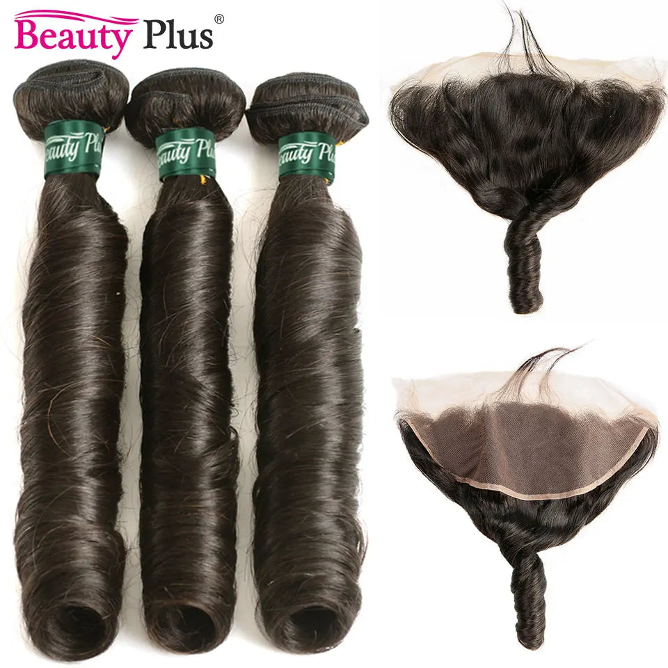 10-28 Inch Bouncy Hair Romance Curly Frontal With Bundles Remy