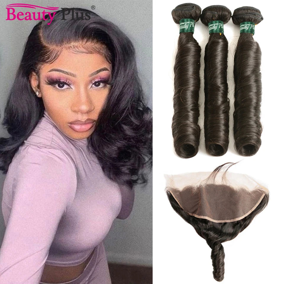 10-28 Inch Bouncy Hair Romance Curly Frontal With Bundles Remy
