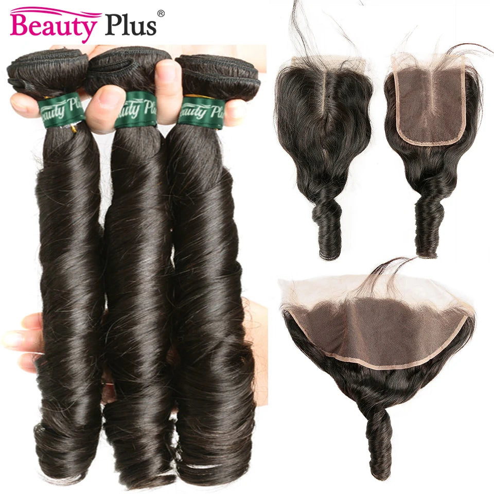 10-28 Inch Bouncy Hair Romance Curly Frontal With Bundles Remy