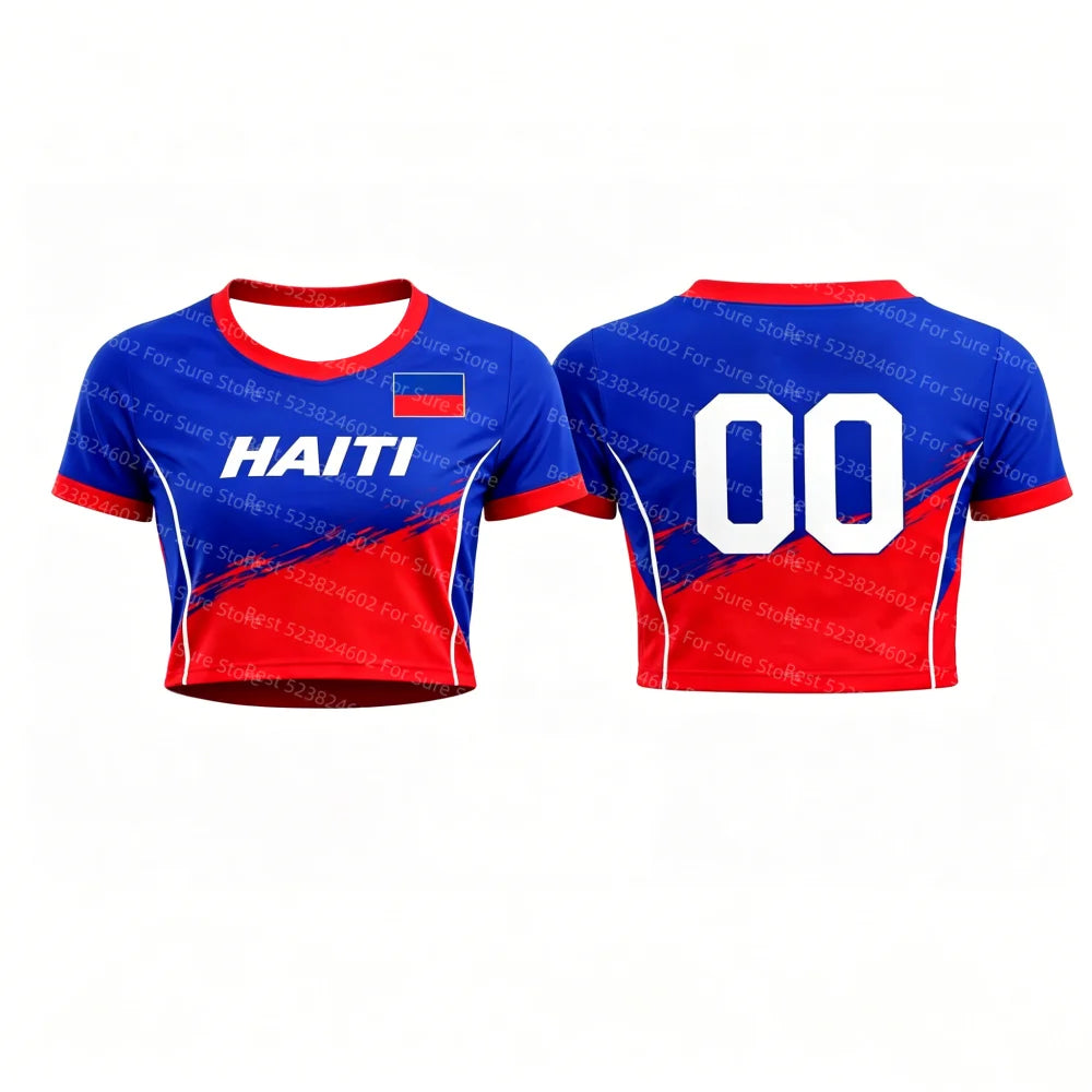 Women Haiti Flag Print Crop Tops T-shirt Short