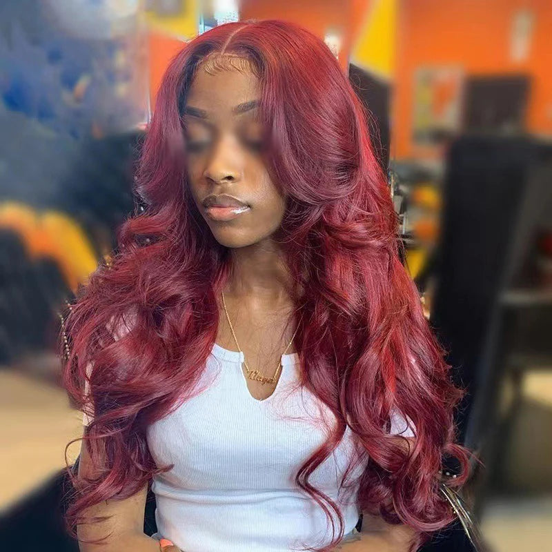 European Style Wine Red Big Wave Curly Hair Women's