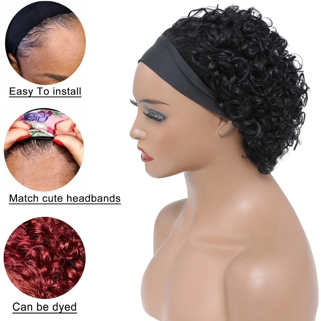 Headband Wig Human Hair for Woman Pixie Cut Wig