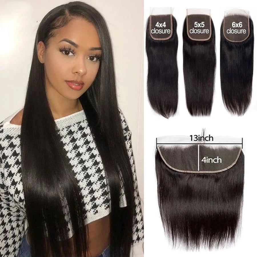 4x4 5x5 6x6 Lace Closure Straight Human Hair  Transparent