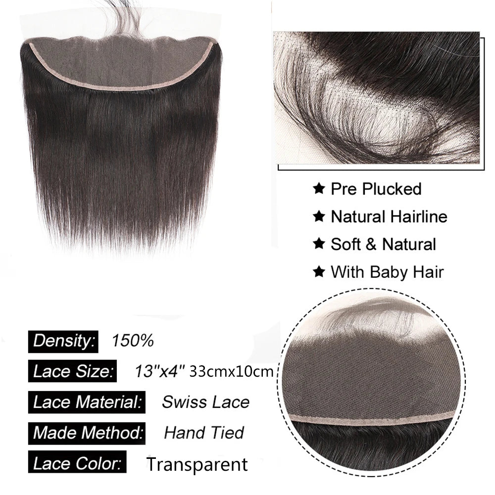 4x4 5x5 6x6 Lace Closure Straight Human Hair  Transparent