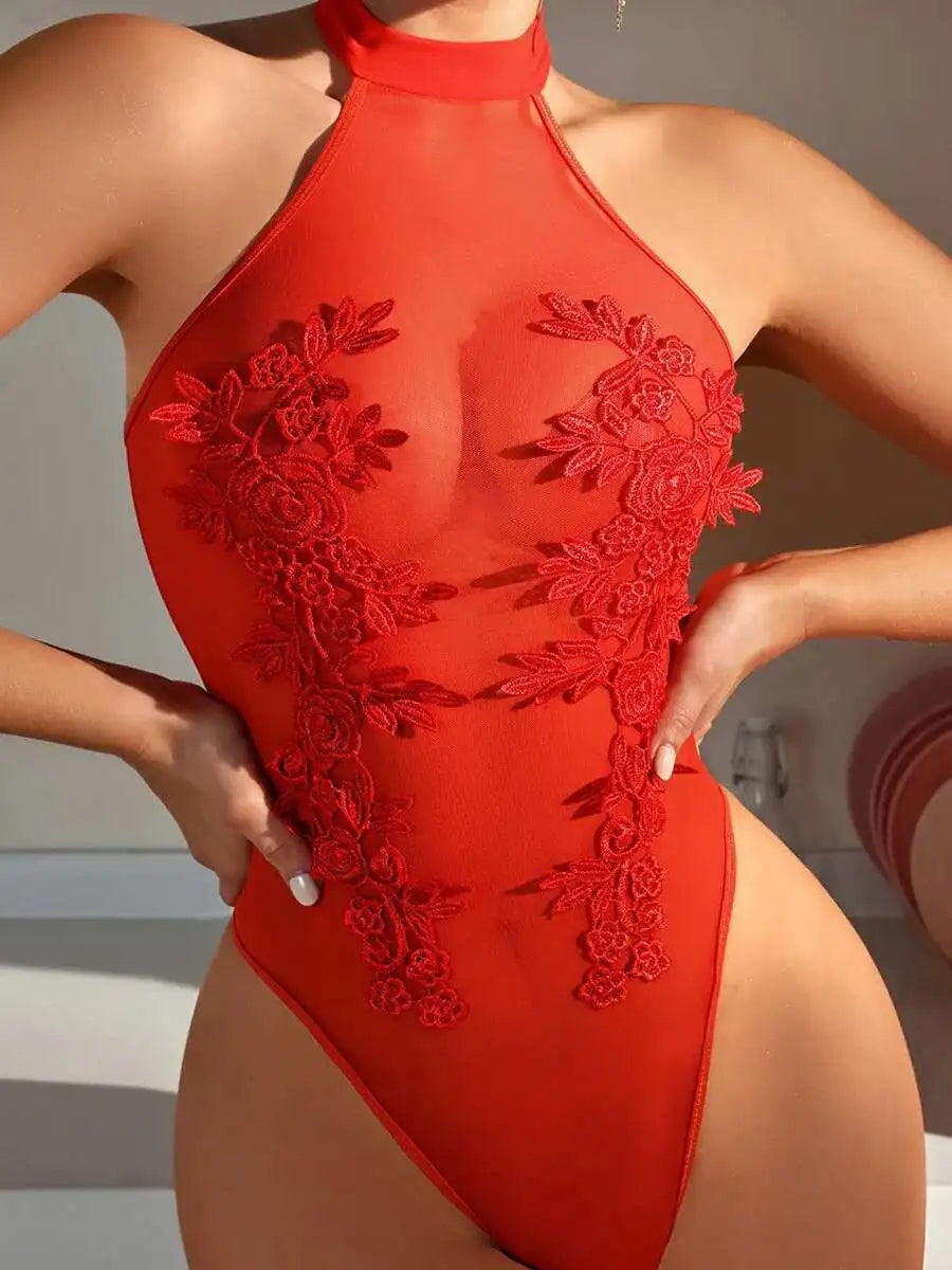 New Sexy Women Bodysuits Crotchless Flower