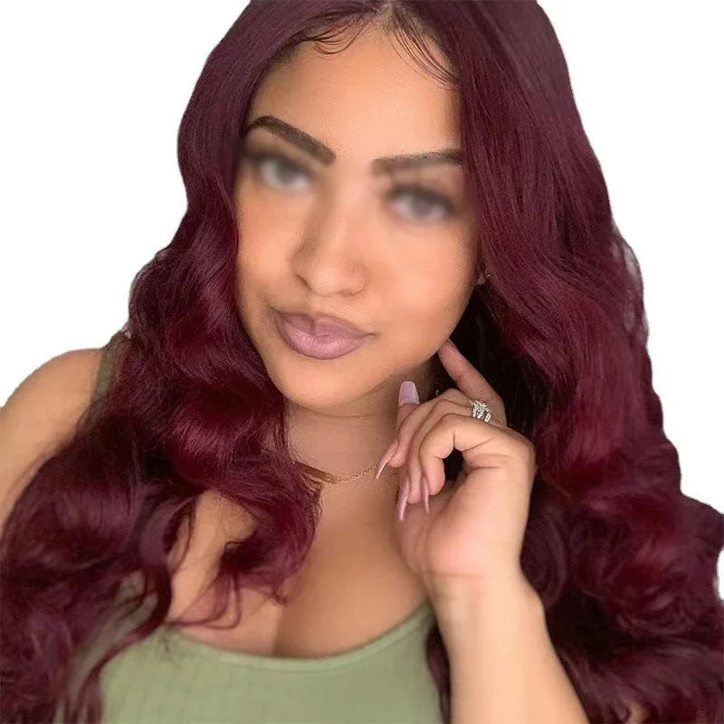 European Style Wine Red Big Wave Curly Hair Women's
