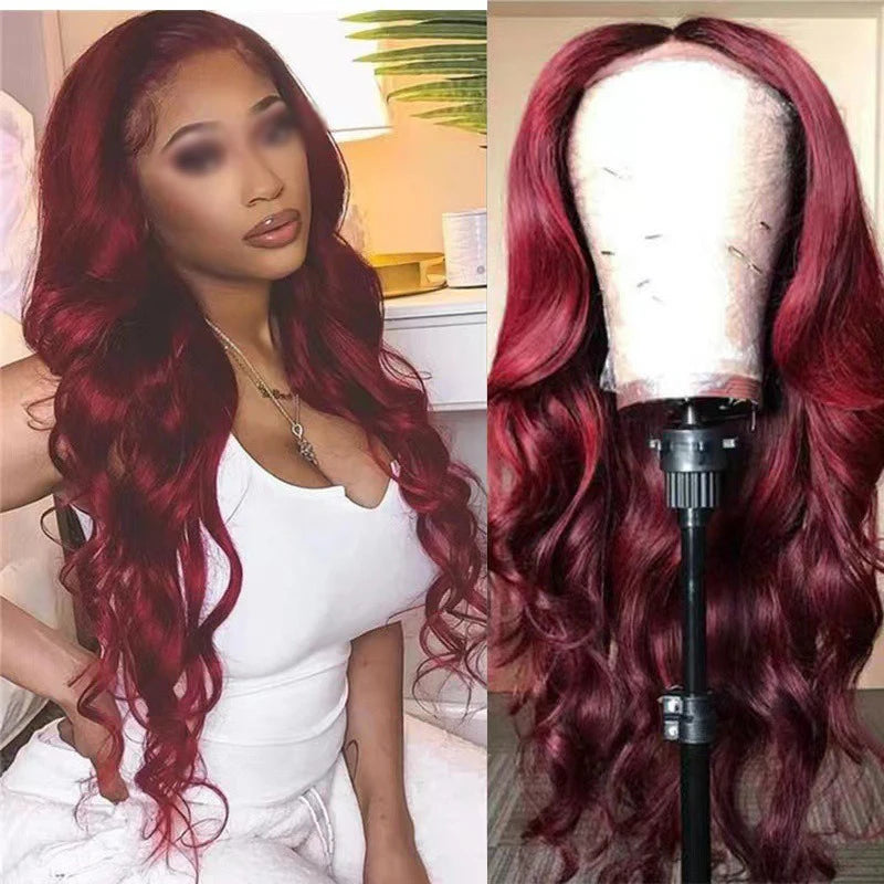 European Style Wine Red Big Wave Curly Hair Women's