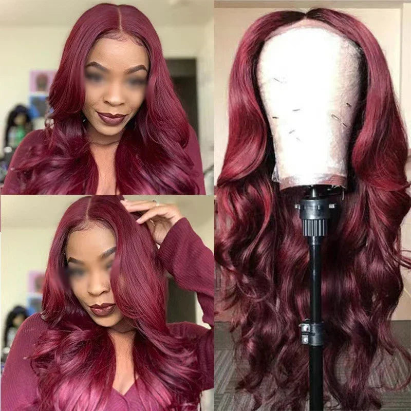 European Style Wine Red Big Wave Curly Hair Women's
